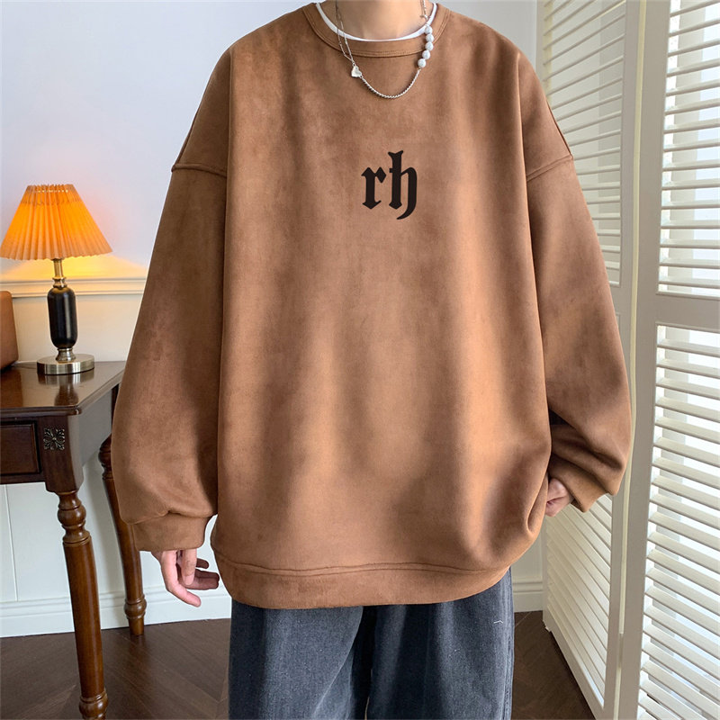 Autumn new loose large size Hong Kong style rh suede round neck sweatshirt