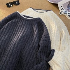 Boys autumn loose sweater jacket men's trendy casual sweater round neck sweater top