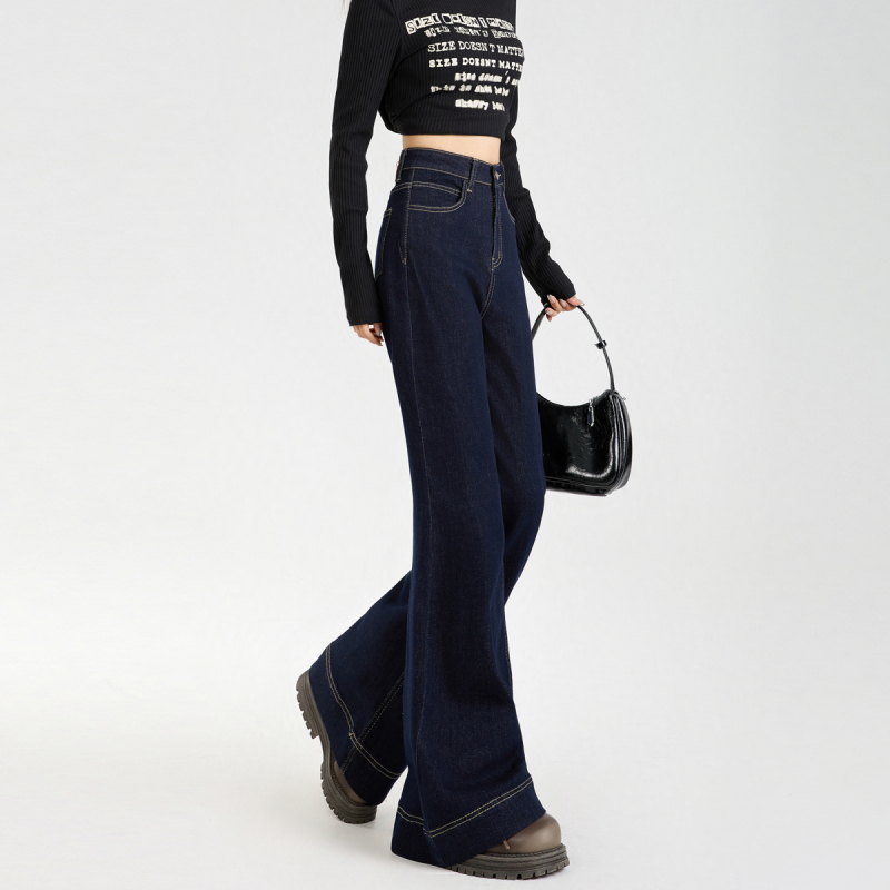 Popular velvet thickened high-waisted stretchy bootcut jeans for women in fall and winter slimming and drapey wide-leg floor-length pants