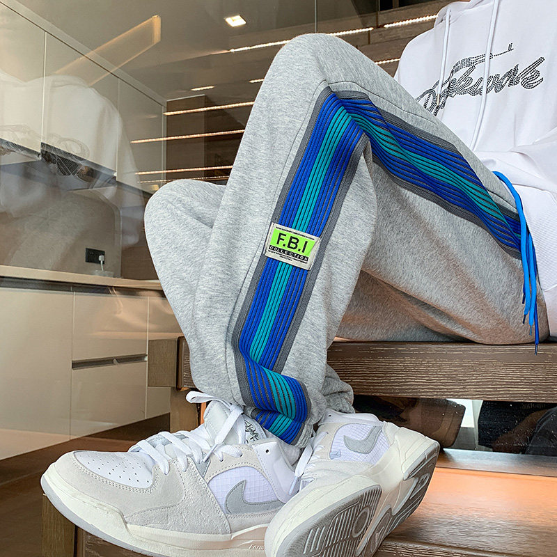 Autumn new trendy loose and versatile casual sweatpants for men and women with side Klein blue webbing