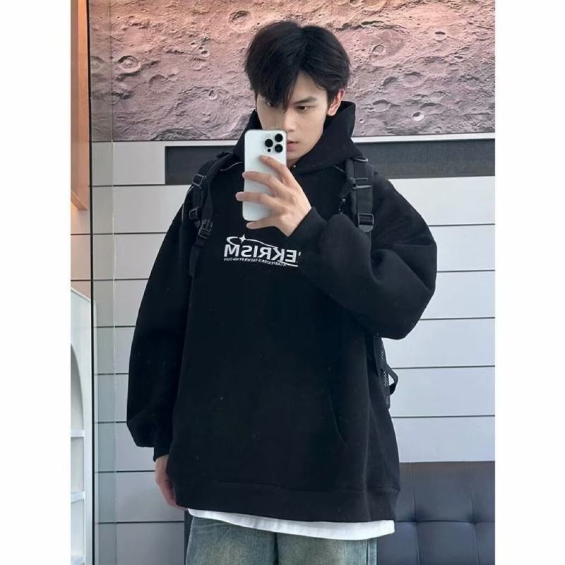 American trendy brand embroidered hooded zipper sweatshirt autumn and winter black coat hoodie