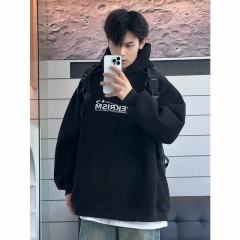 American trendy brand embroidered hooded zipper sweatshirt autumn and winter black coat hoodie