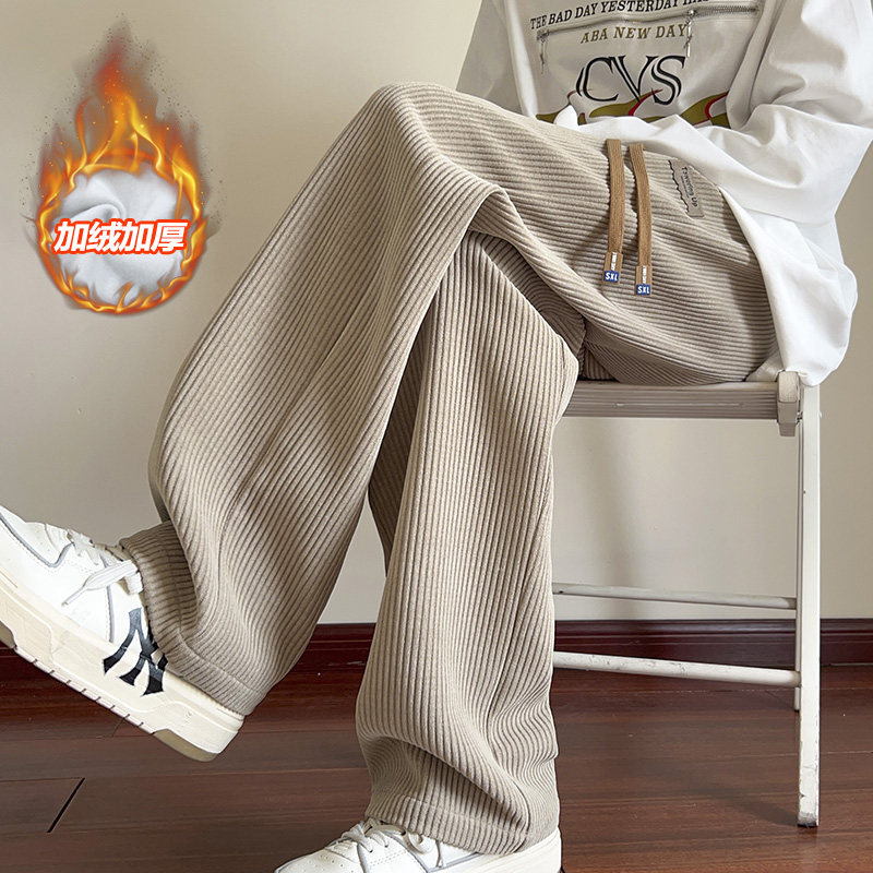 Winter new and old money wind chenille silver fox velvet casual pants for men floor mopping pants