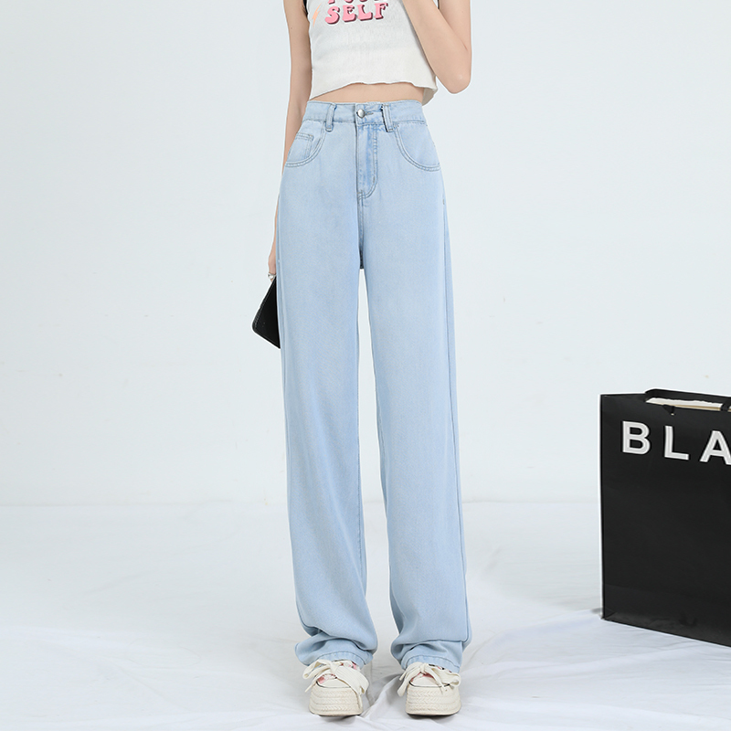 Real shot of Lyocell wide-leg pants for women, summer thin, 2023 new high-waisted, loose, straight-leg ice silk mopping pants