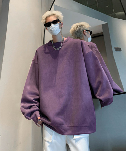 Heavy 420g deep stock high quality second-open suede crew neck sweatshirt loose jacket
