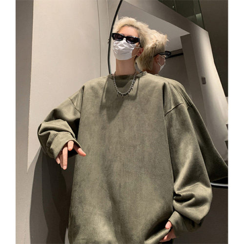 Heavy 420g deep stock high quality second-open suede crew neck sweatshirt loose jacket