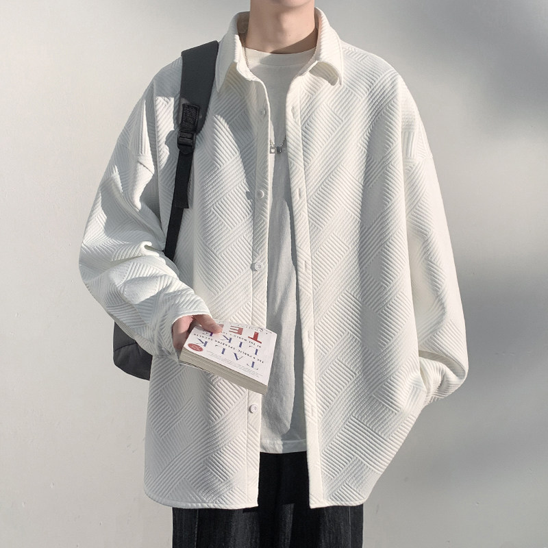 New autumn style light and shadow white wall large size lapel long-sleeved shirt