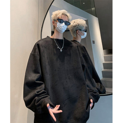 Heavy 420g deep stock high quality second-open suede crew neck sweatshirt loose jacket