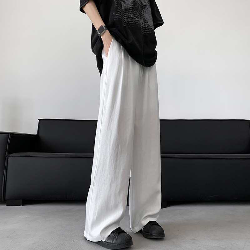 Extra Large Linen Tencel Wide Leg Pants Men's Summer Cotton and Linen Suit Pants Drapey Ice Silk Pants