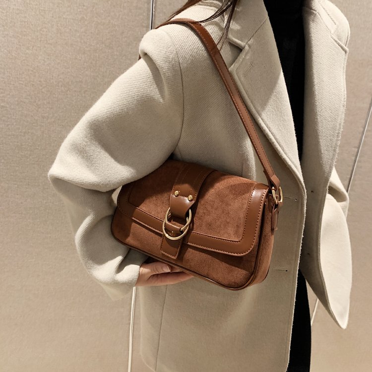 French design retro shoulder bag for women 2024 niche design large capacity frosted commuter crossbody handbag