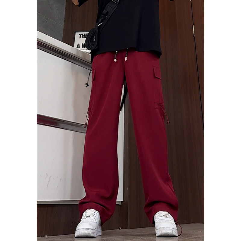 Ice silk overalls men's handsome large size drawstring casual trousers quick-drying trousers