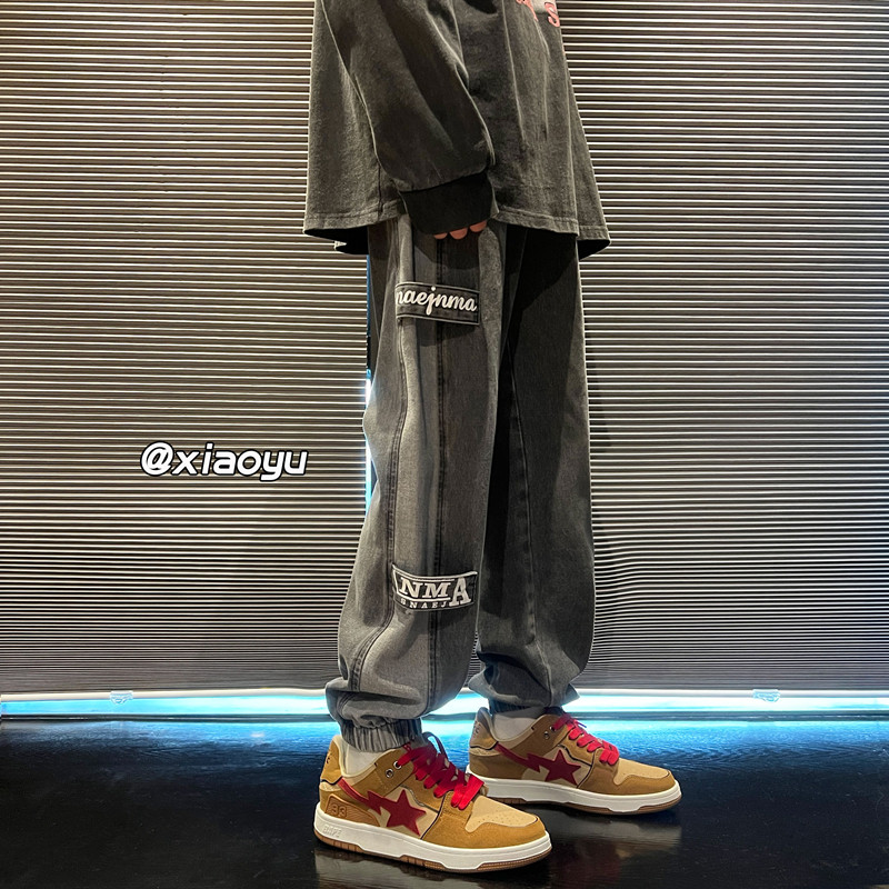 New Autumn Loose and Versatile Workwear Patch Leg Jeans