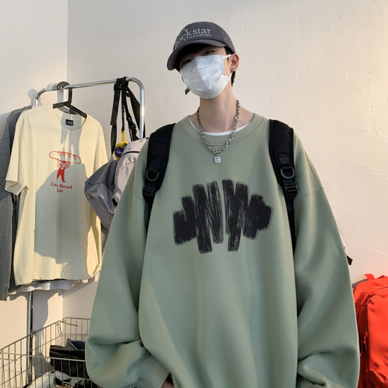!  Men's round neck sweatshirt Hong Kong style long sleeve t-shirt men's jacket