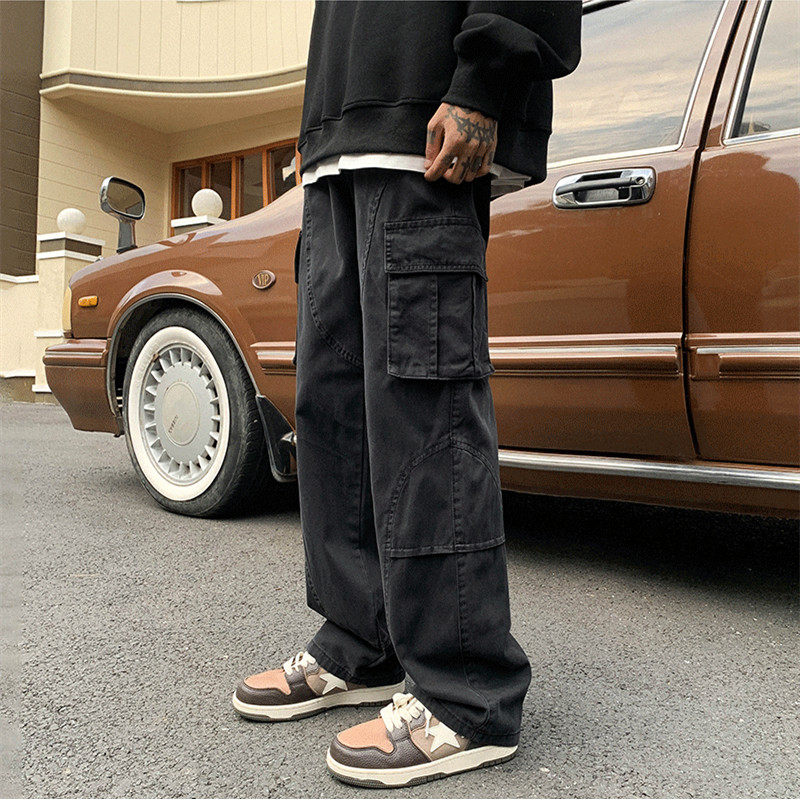 Retro overalls men's high street casual pants versatile straight American autumn trousers