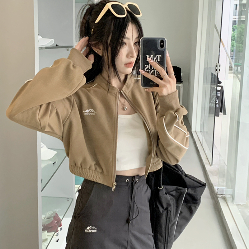 American cotton twill American hot girl little jacket women's autumn loose slimming retro short cardigan top