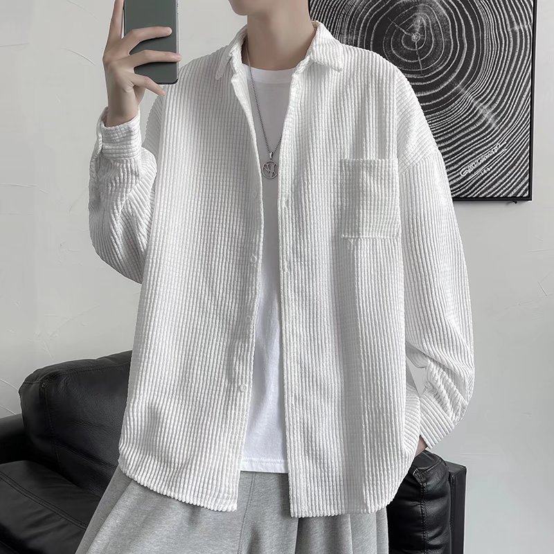Waffle spring and summer high-end street shirts loose lazy texture men's shirts