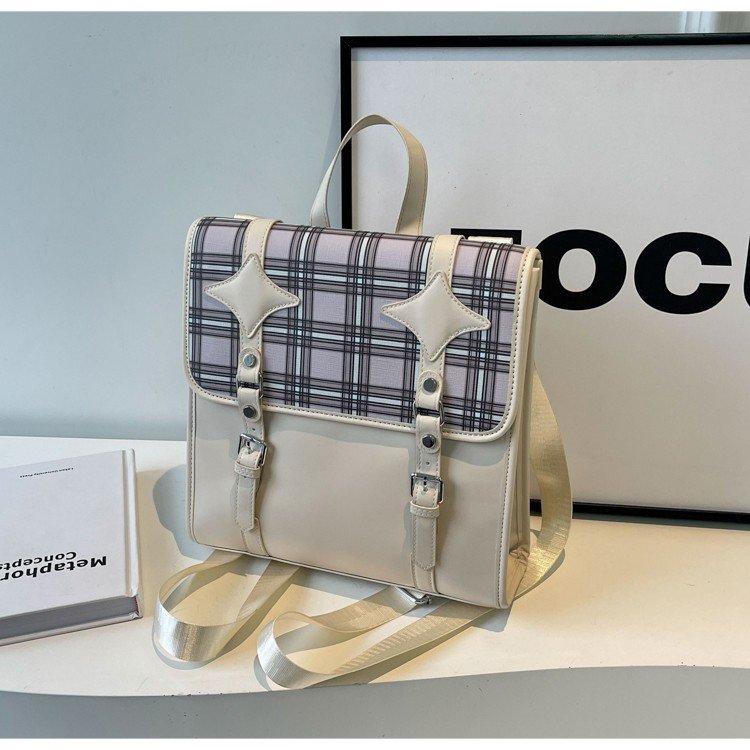 High-end retro college style backpack 2024 new trendy plaid portable tote bag student casual backpack