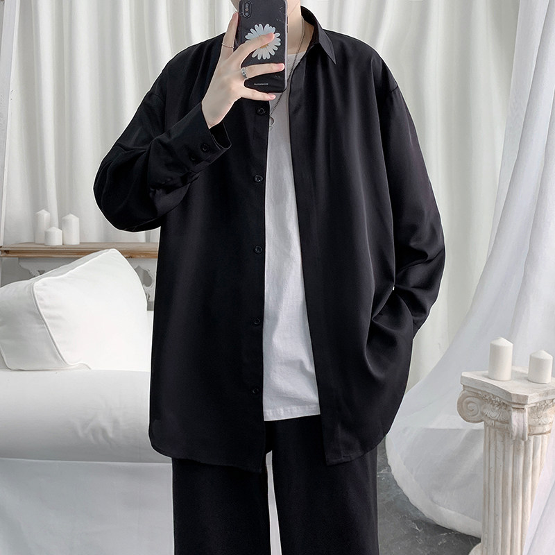 New style of elegant and drapey solid color long-sleeved shirt for men, Korean style internet celebrity handsome trendy shirt