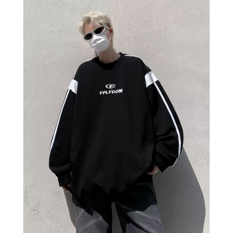 Spring and Autumn New Trendy Brand Round Neck Sweater Men's Loose Casual Handsome Pullover Upper Sleeve Jacket