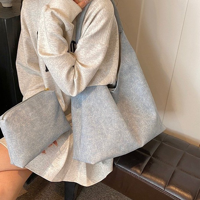 Korean style large capacity denim bag for women 2024 new fashion tote bag versatile simple shoulder armpit bag