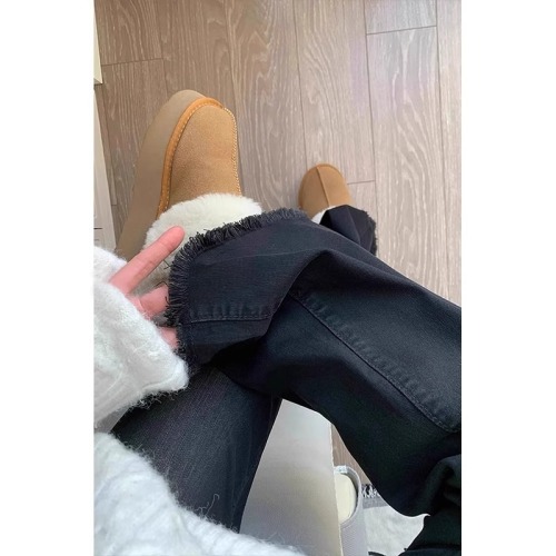 Black raw edge bootcut jeans for women in autumn and winter new large size slimming pear-shaped body stretch flared pants