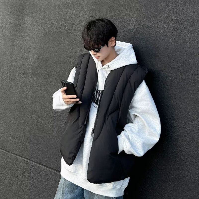 Autumn and winter Korean fashionable cotton-filled warm vest geometric segmentation deconstructed sleeveless jacket versatile for men