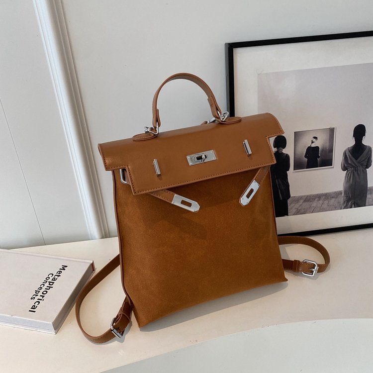 Retro portable commuter bag for women 2024 new trendy Korean backpack niche large capacity frosted leather Kelly bag