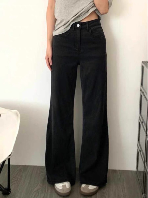 American retro black bootcut jeans for women in autumn new high-waisted loose slimming versatile straight flared pants
