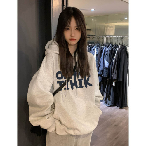 Full matte anti-pilling 350g imitation cotton/450g composite silver fox velvet printed hooded sweatshirt for women