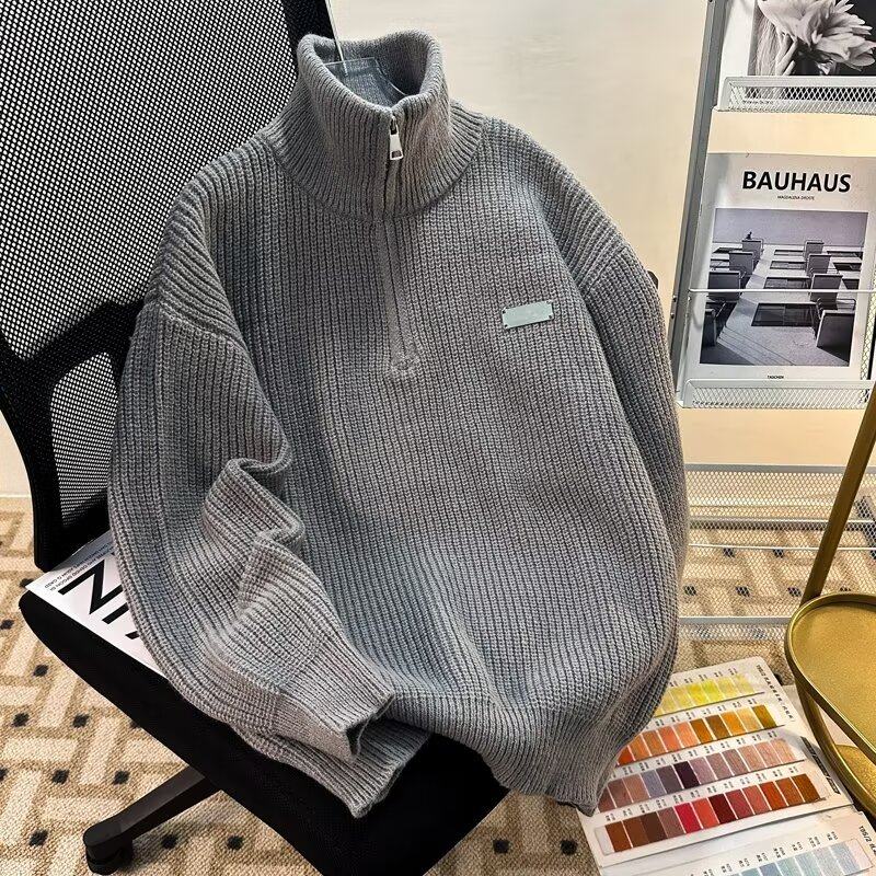 Half-zip sweater for men and women Korean style trendy handsome loose warm winter ins sweater