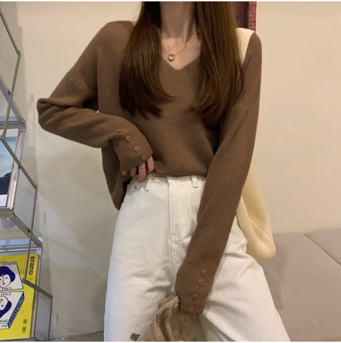 Real shot -  basic v-neck knitted bottoming shirt for women, gentle sweater, autumn and winter inner knitted top