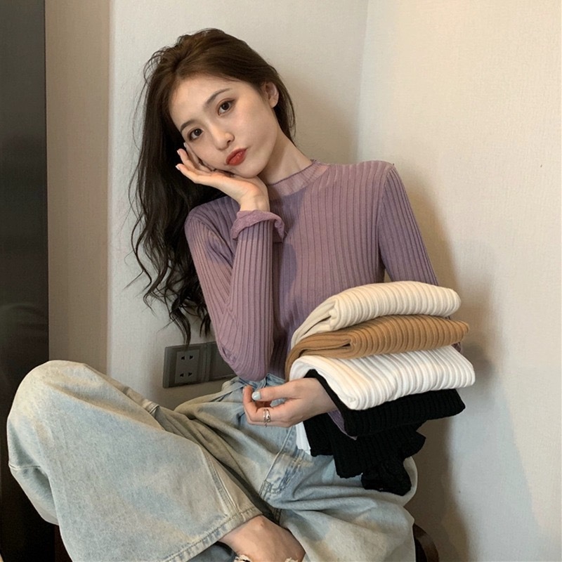 Autumn and winter sexy slimming mesh splicing sweater half turtleneck bottoming fashionable lace knitted top for women design