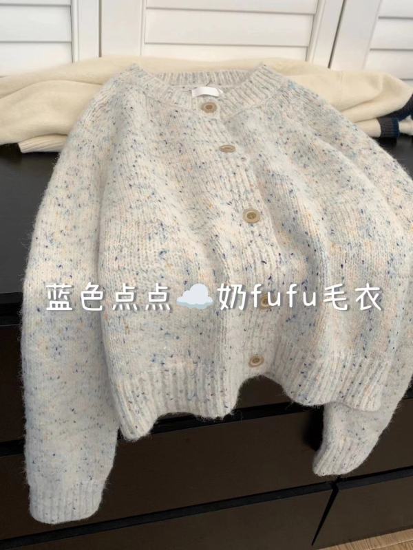 Milk fufu raccoon velvet sweater cardigan jacket for women spring 2024 new style lazy style soft waxy European knitted spring and autumn