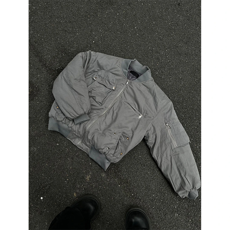 American workwear zipper thickened baseball jacket cotton jacket men's loose bomber flight suit jacket