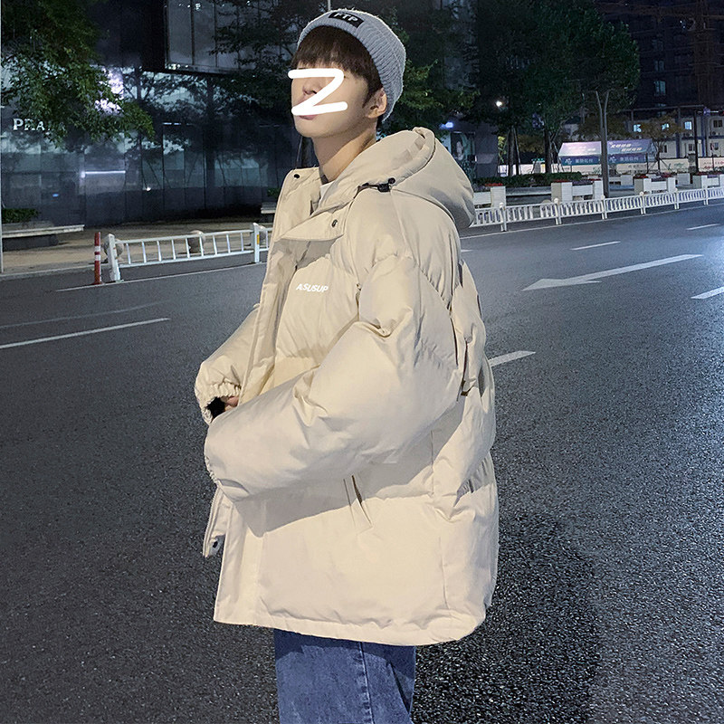 Winter new Hong Kong style cotton-padded coat men's workwear loose casual thickened hooded cotton-padded jacket