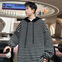 New autumn and winter men's hooded striped sweater student knitted sweater jacket