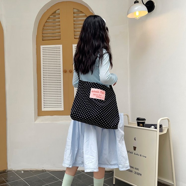 -Korean style ins retro polka dot corduroy bag crossbody bag shoulder bag girl student cute and versatile