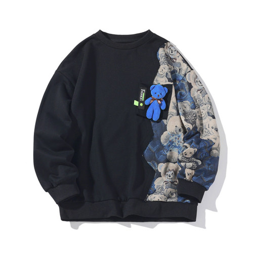 New autumn style Hong Kong style outdoor large size bear round neck sweatshirt