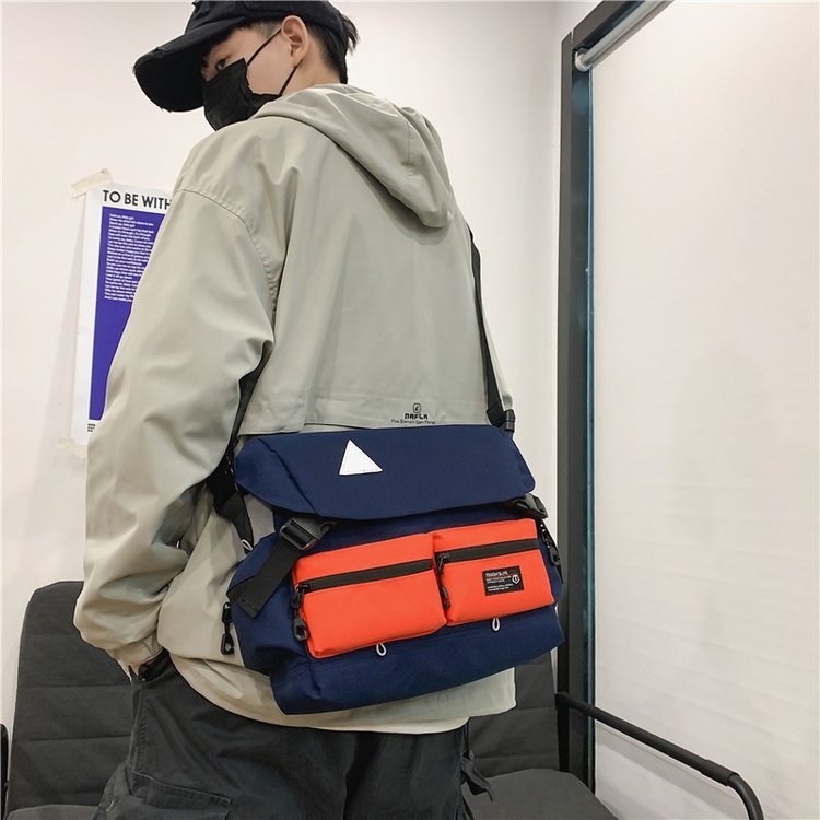 New shoulder bag ins trendy fashion personality men's casual crossbody bag women's trendy large capacity campus contrasting color backpack