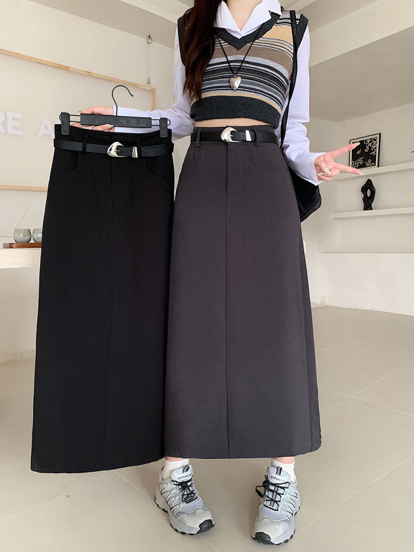 2024 Autumn Plus Size Women's High Waist Mid-Length Skirt A-Line Slimming Skirt