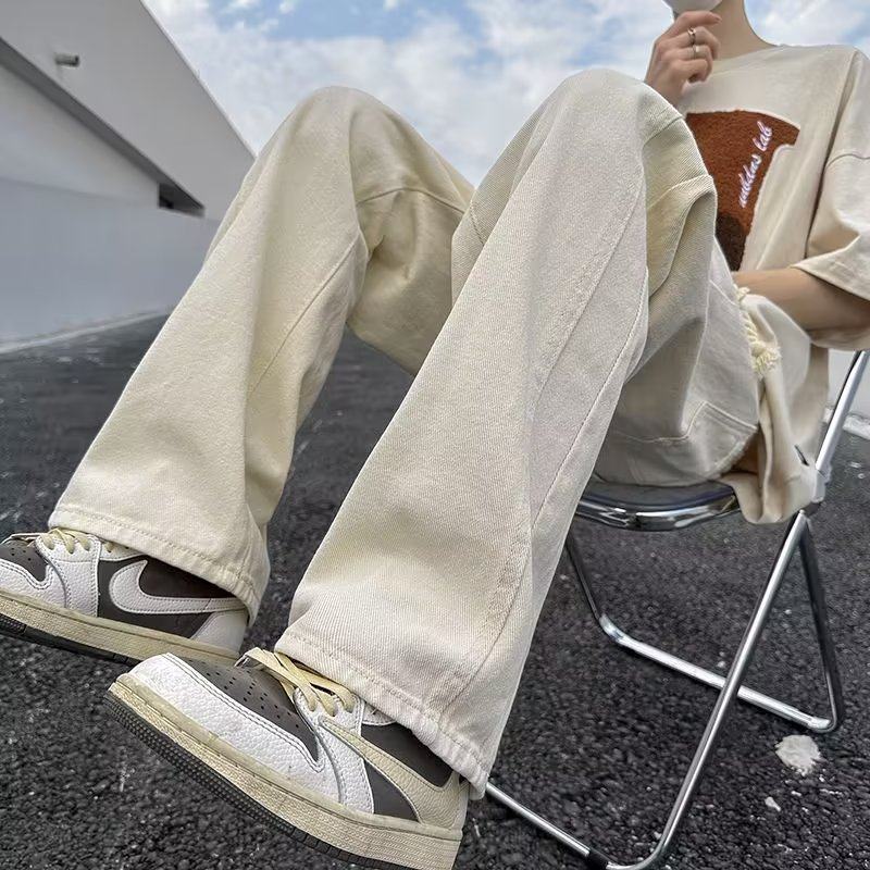 Large goods retro washed wide-leg jeans men's trendy brand ins autumn loose straight casual trousers