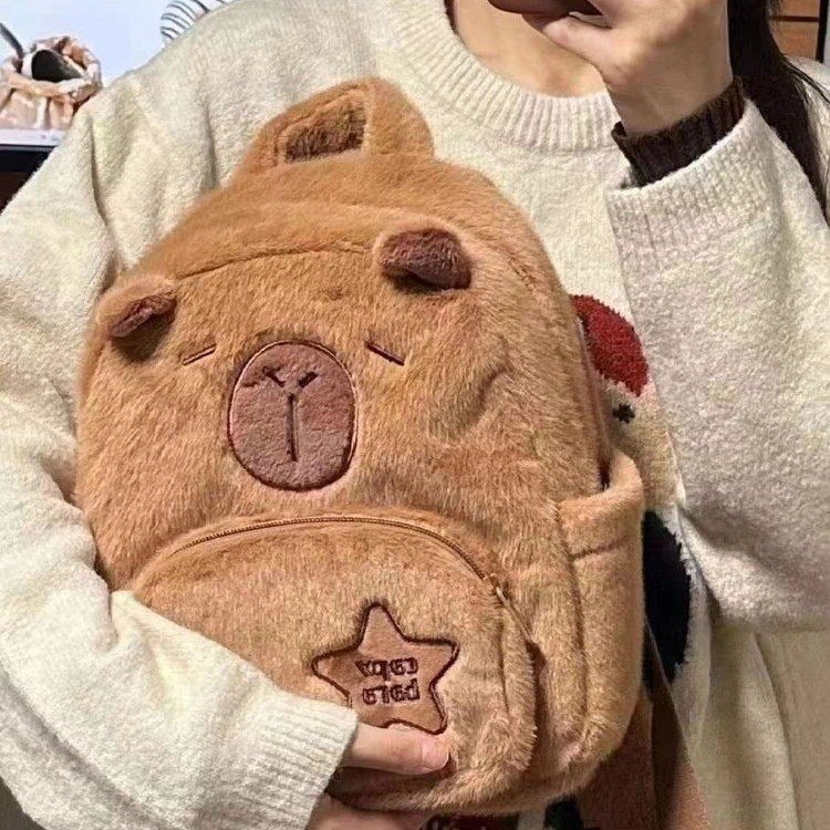2024 New Capibala Plush Capybara Backpack Cute and Versatile Furry Bag Female Cartoon Student Small Backpack