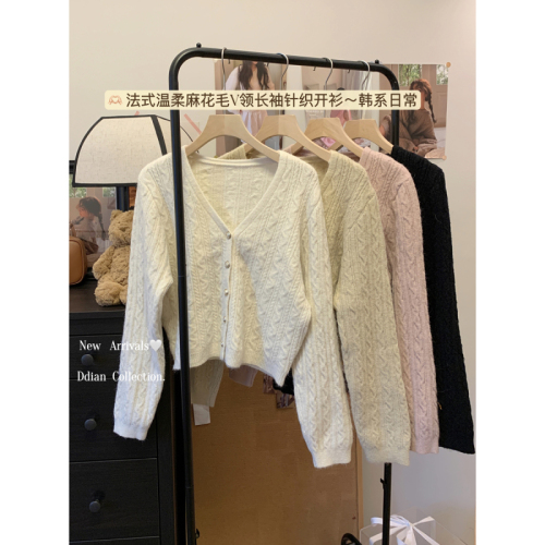 Autumn and winter Korean style v-neck gold button twist design arctic velvet sweater long-sleeved sweater jacket