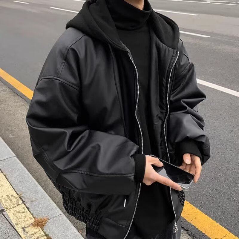 American high-end leather jacket men's spring and autumn trendy brand pu leather jacket