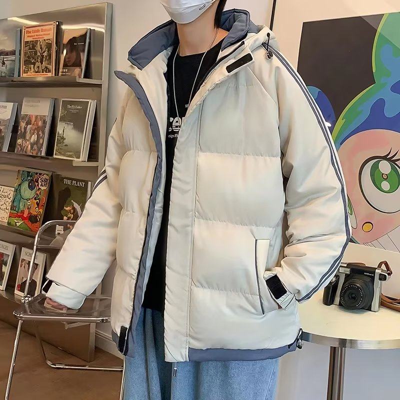 Cotton coat men's Korean style trendy color matching hooded winter new ins loose and versatile jacket