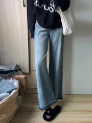 Wide-leg jeans for women in summer, high-waisted, large size, loose for fat mm, slimming, pear-shaped body, narrow version, drapey trousers