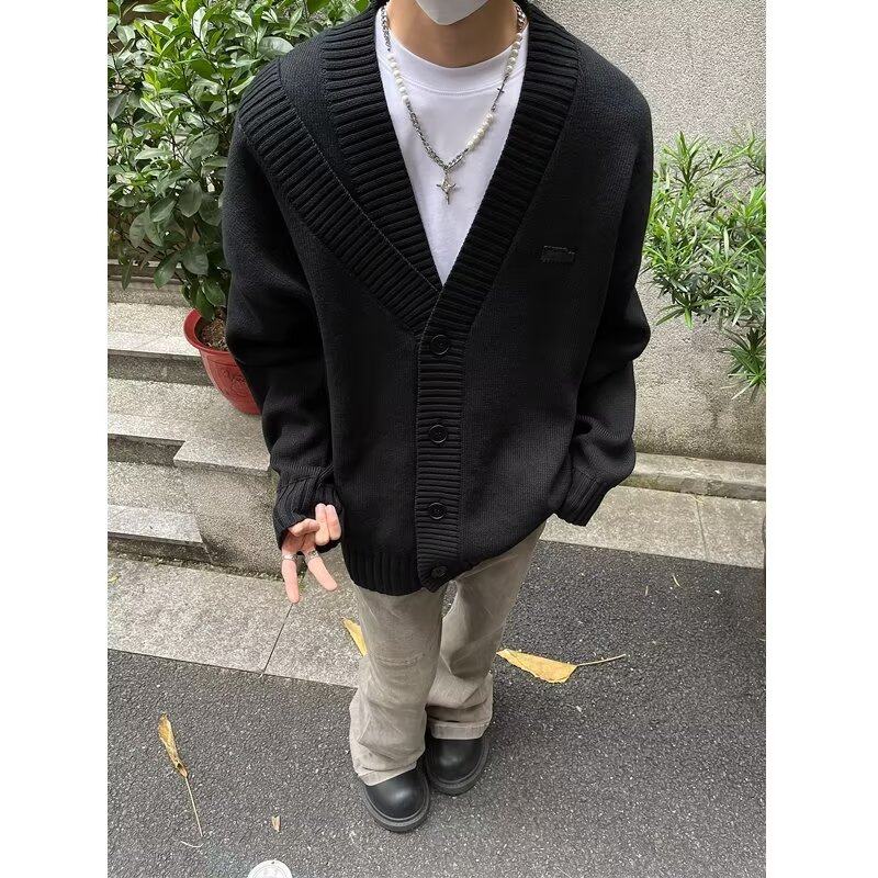Autumn and winter V-neck cardigan sweater jacket men's Japanese solid color casual student versatile handsome sweater