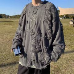 American style ripped fake two-piece reversible sweater for men and women heavy industry lazy style jacket sweater