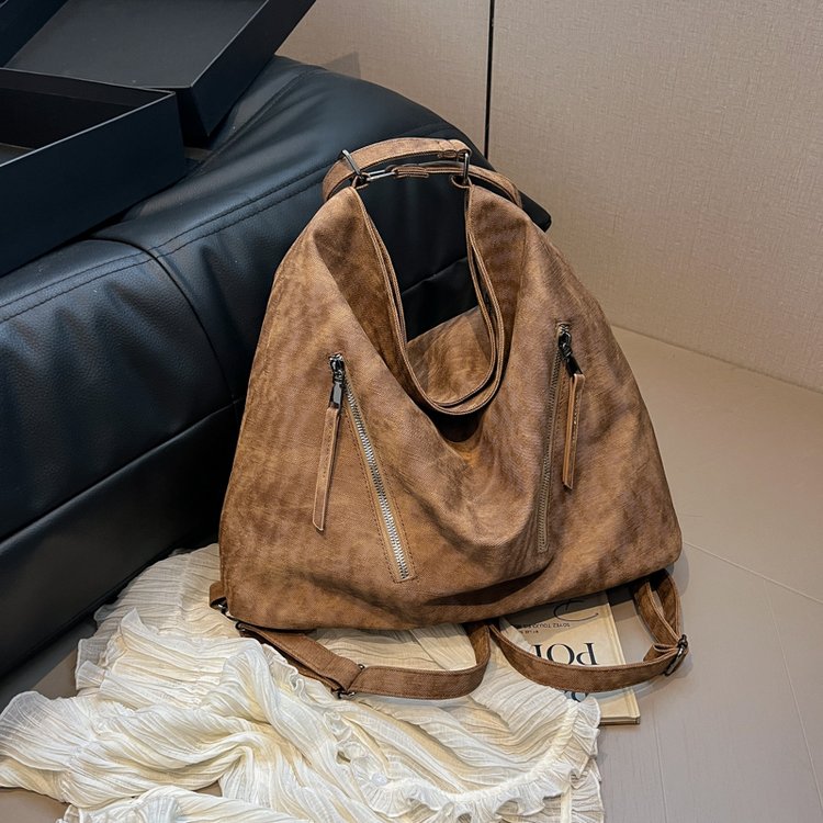 Commuting retro backpack women's autumn and winter 2024 new niche simple shoulder tote bag casual large capacity bag