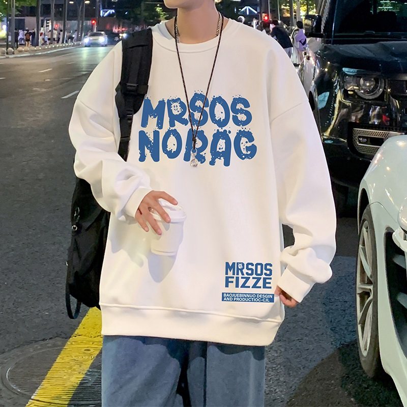 Hong Kong style pullover loose round neck spring and autumn sweatshirt men's hoodless coat long-sleeved bottoming shirt
